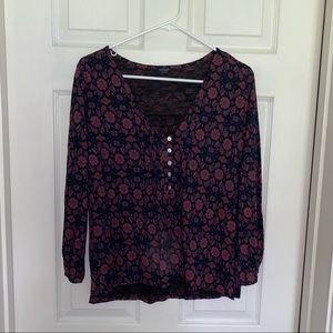 Lucky Brand Women’s 3/4 Sleeve V Neck Floral Print Maya Top